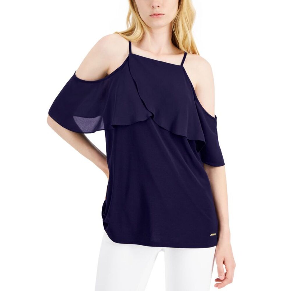 Nine West Ruffled Cold Shoulder Top